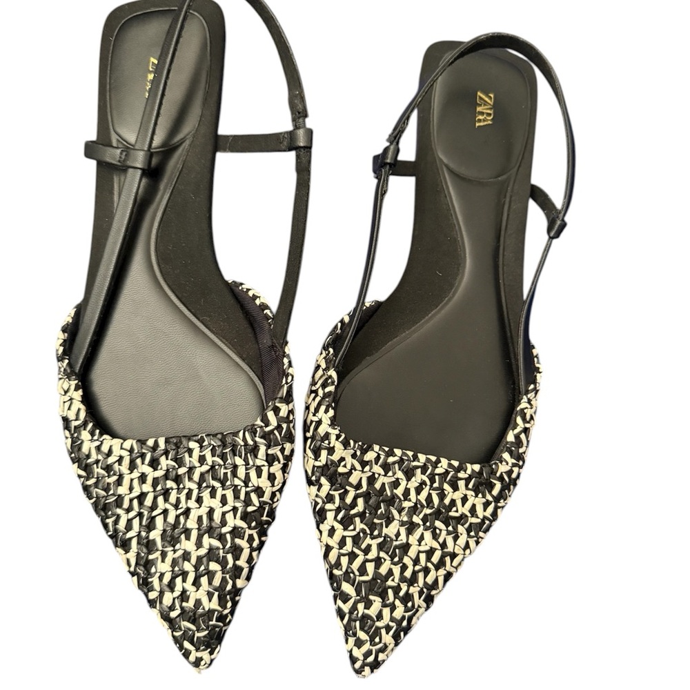Zara Woven Black and White Flats